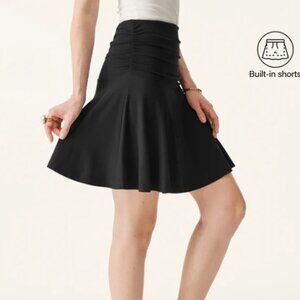 New without tags: OGL Essential Ruched Mini Circle Skirt with Lined Shorts, Blk